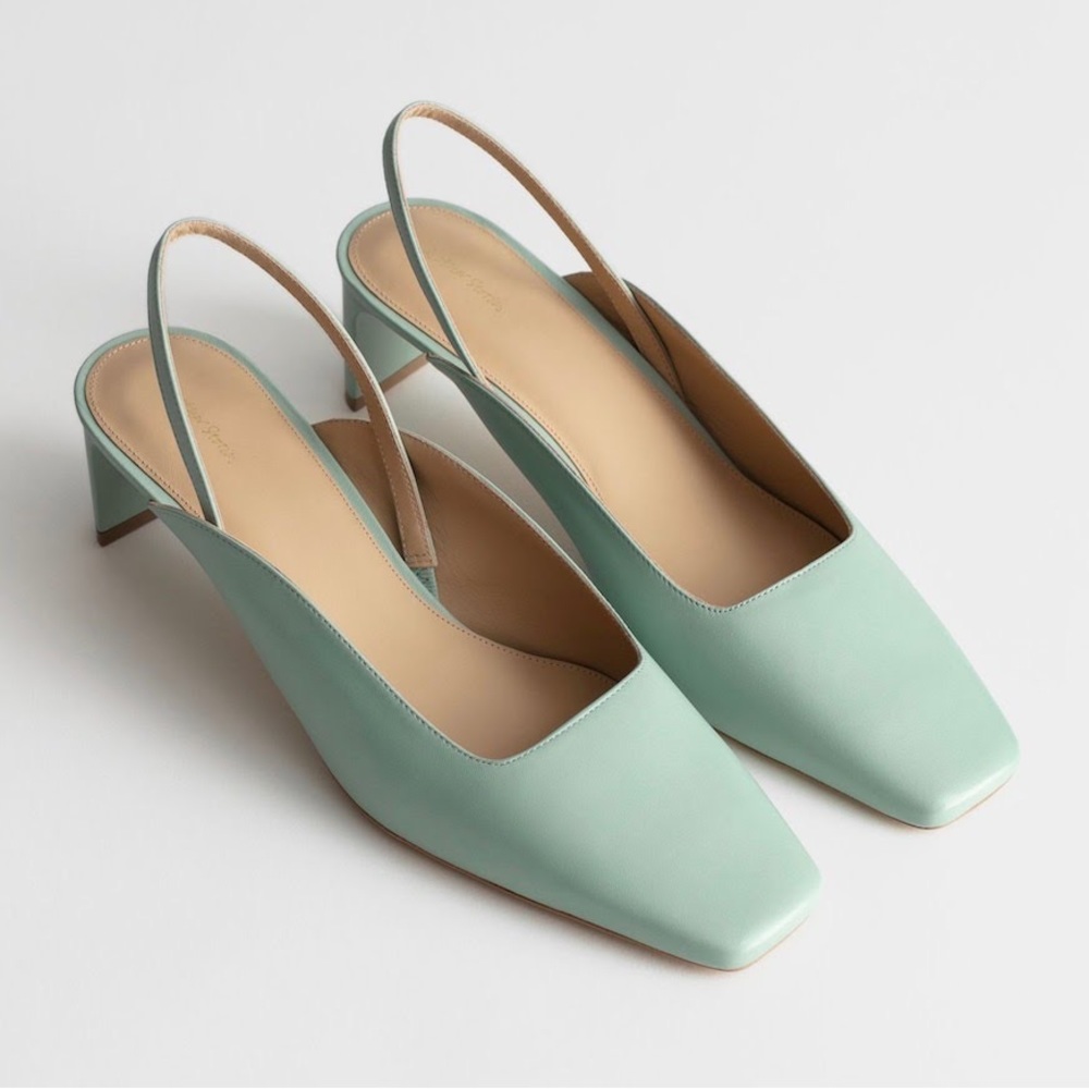 & Other Stories Mint Green Slingback Leather Mules